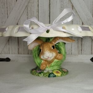 Bunny Easter Pedestal Cake Stand Holder with Ribbon CWC Rabbit